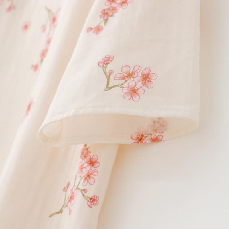 Elegantes Nachtwäsche-Set aus Baumwollgaze mit Pflaumenblüten