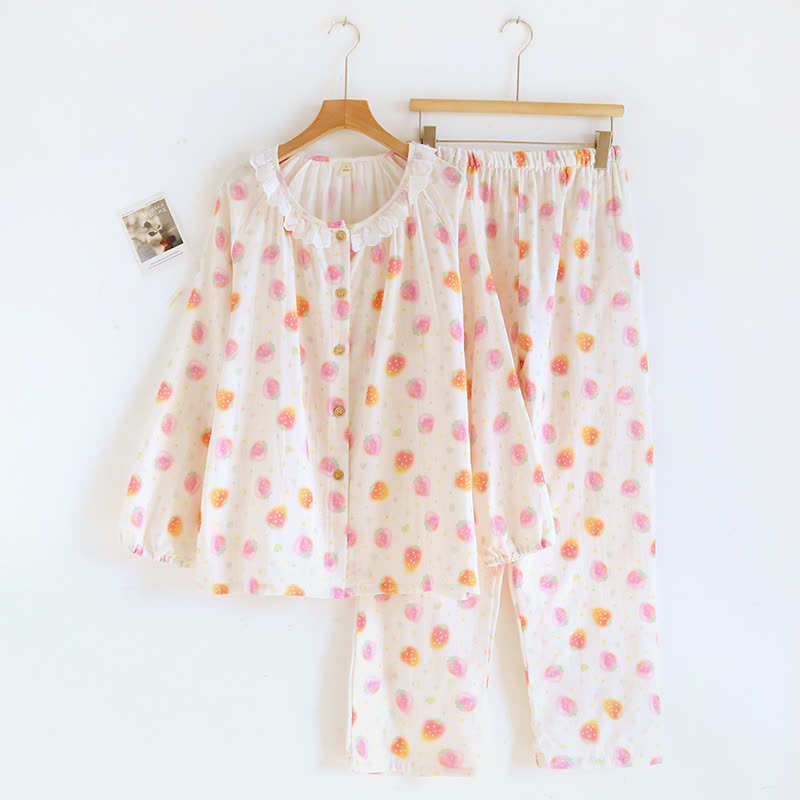 Pyjama-Set „Süße Erdbeere“ aus Baumwollgaze
