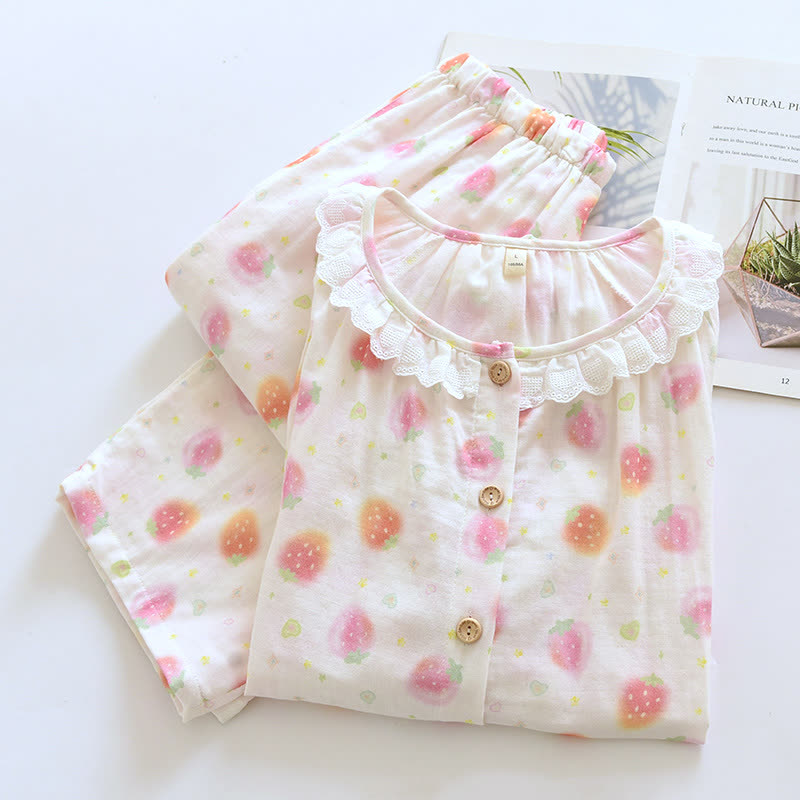 Pyjama-Set „Süße Erdbeere“ aus Baumwollgaze