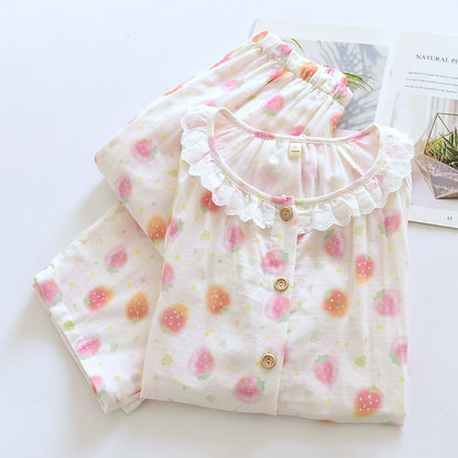 Pyjama-Set „Süße Erdbeere“ aus Baumwollgaze