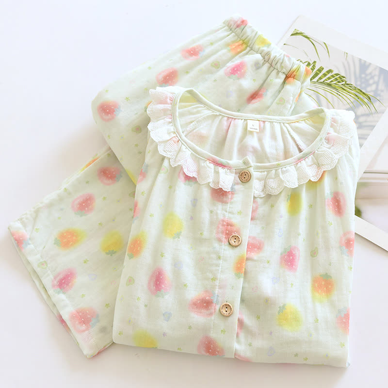 Pyjama-Set „Süße Erdbeere“ aus Baumwollgaze