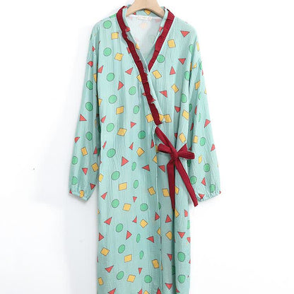 Geometrisches Kimono-Nachthemd aus Baumwollgaze in Übergröße