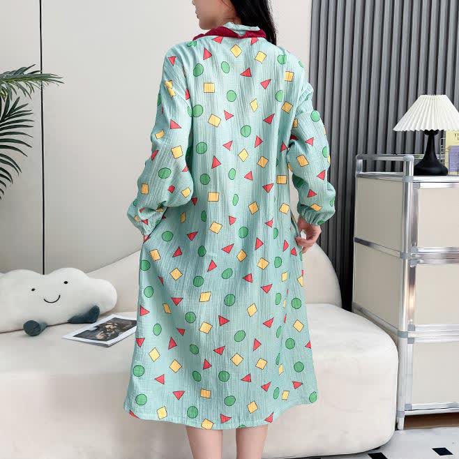 Geometrisches Kimono-Nachthemd aus Baumwollgaze in Übergröße