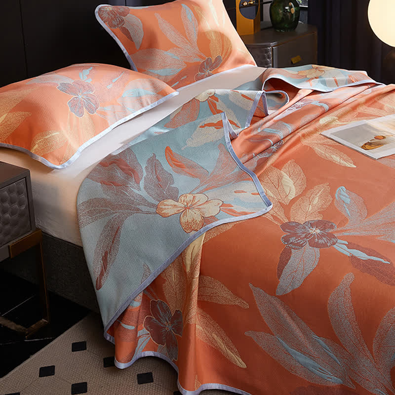 Wendbare, atmungsaktive Bettdecke mit Jacquard-Blattmotiv