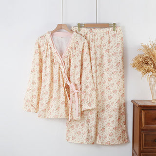 Langärmliges Loungewear-Set aus Baumwoll-Doppelgaze mit Blumenmuster