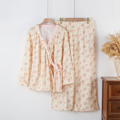 Langärmliges Loungewear-Set aus Baumwoll-Doppelgaze mit Blumenmuster