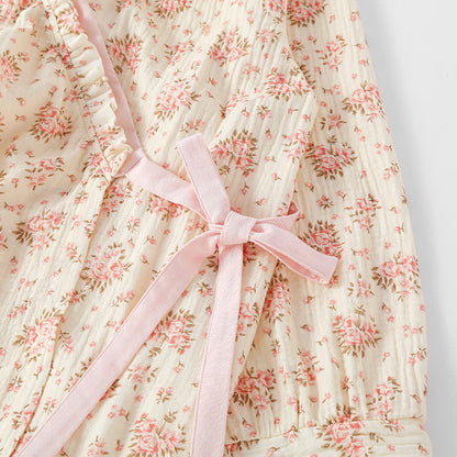 Langärmliges Loungewear-Set aus Baumwoll-Doppelgaze mit Blumenmuster