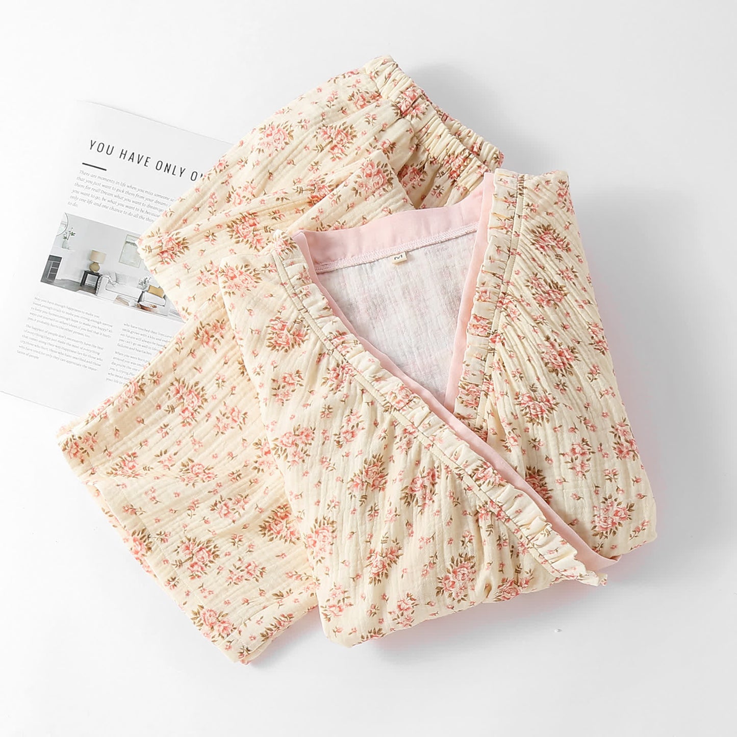 Langärmliges Loungewear-Set aus Baumwoll-Doppelgaze mit Blumenmuster