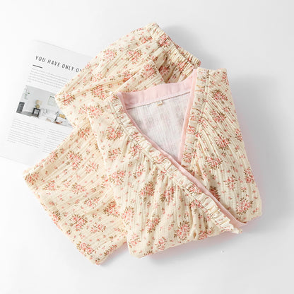 Langärmliges Loungewear-Set aus Baumwoll-Doppelgaze mit Blumenmuster
