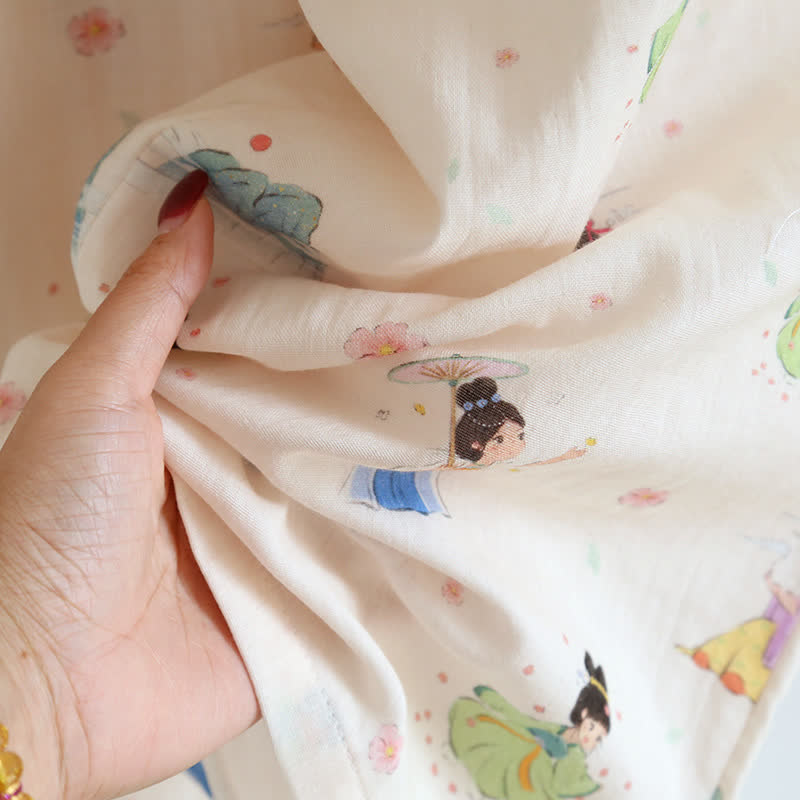 Loungewear-Set aus Vintage-Baumwollgaze mit asymmetrischer Vorderseite