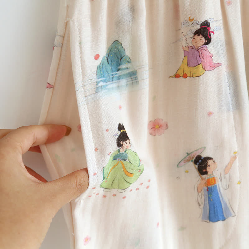 Loungewear-Set aus Vintage-Baumwollgaze mit asymmetrischer Vorderseite