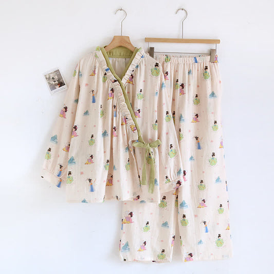 Loungewear-Set aus Vintage-Baumwollgaze mit asymmetrischer Vorderseite