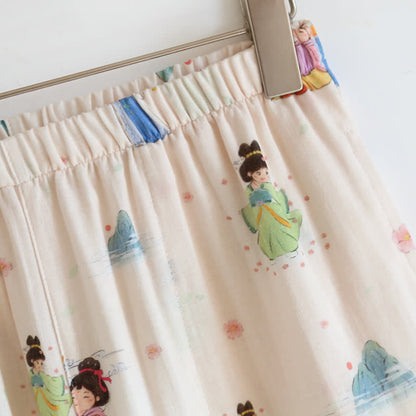 Loungewear-Set aus Vintage-Baumwollgaze mit asymmetrischer Vorderseite