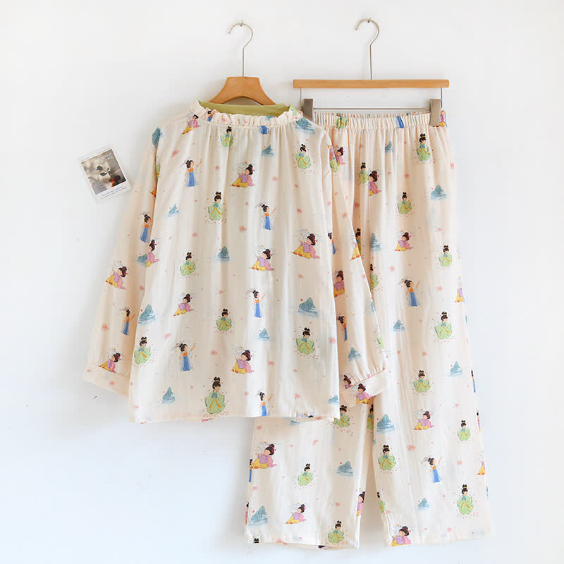 Loungewear-Set aus Vintage-Baumwollgaze mit asymmetrischer Vorderseite