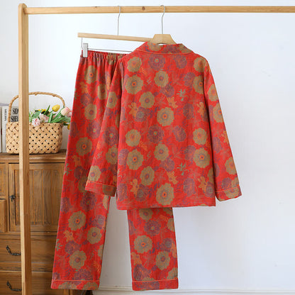 Loungewear-Set aus garngefärbtem Jacquard aus reiner Baumwolle mit Pfingstrosenmotiv