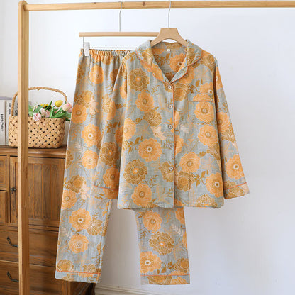Loungewear-Set aus garngefärbtem Jacquard aus reiner Baumwolle mit Pfingstrosenmotiv