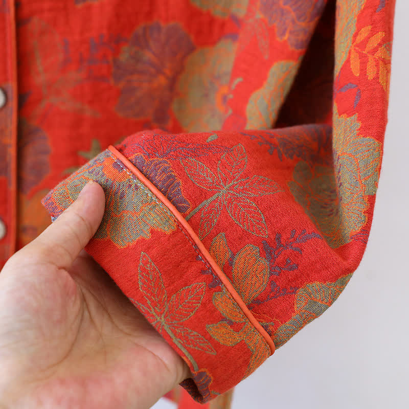 Loungewear-Set aus garngefärbtem Jacquard aus reiner Baumwolle mit Pfingstrosenmotiv