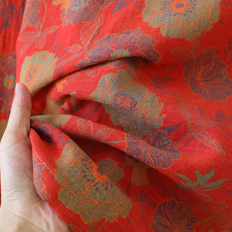 Loungewear-Set aus garngefärbtem Jacquard aus reiner Baumwolle mit Pfingstrosenmotiv