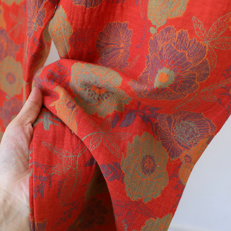 Loungewear-Set aus garngefärbtem Jacquard aus reiner Baumwolle mit Pfingstrosenmotiv