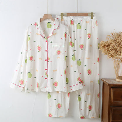 Loungewear-Set aus Baumwollgaze mit Guaven-Print