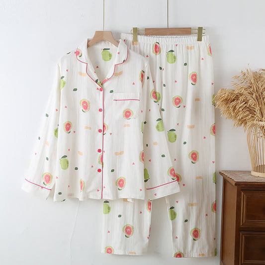Loungewear-Set aus Baumwollgaze mit Guaven-Print