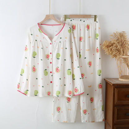 Loungewear-Set aus Baumwollgaze mit Guaven-Print