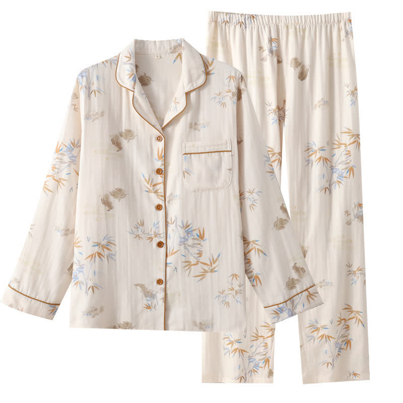 Langärmliges Loungewear-Set aus Bambus-Baumwollgaze
