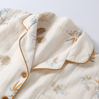Langärmliges Loungewear-Set aus Bambus-Baumwollgaze