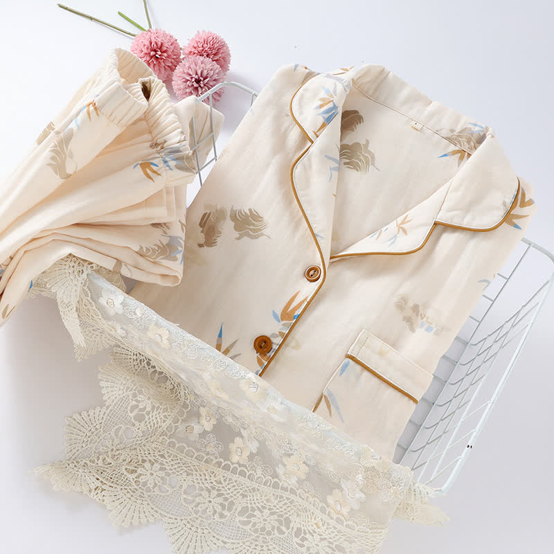Langärmliges Loungewear-Set aus Bambus-Baumwollgaze