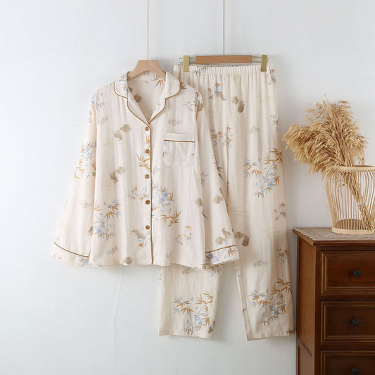 Langärmliges Loungewear-Set aus Bambus-Baumwollgaze