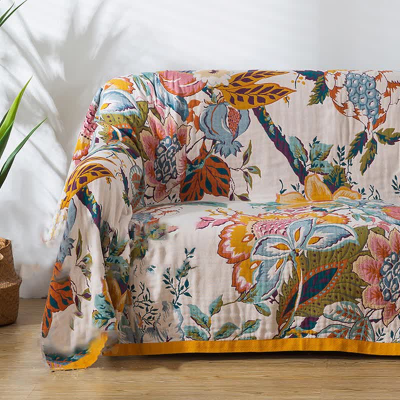 Wendesteppdecke aus Baumwollgaze mit ländlichem Blumenmuster