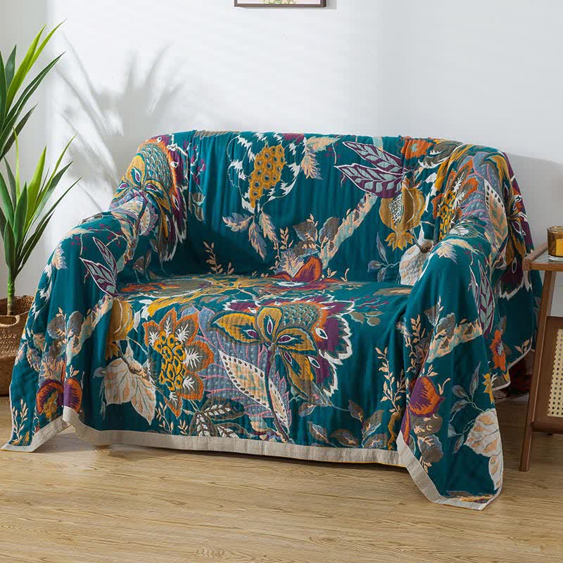 Wendesteppdecke aus Baumwollgaze mit ländlichem Blumenmuster