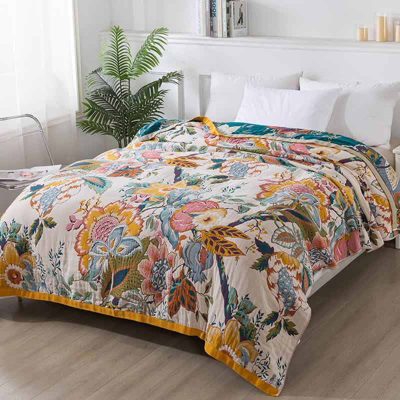 Wendesteppdecke aus Baumwollgaze mit ländlichem Blumenmuster