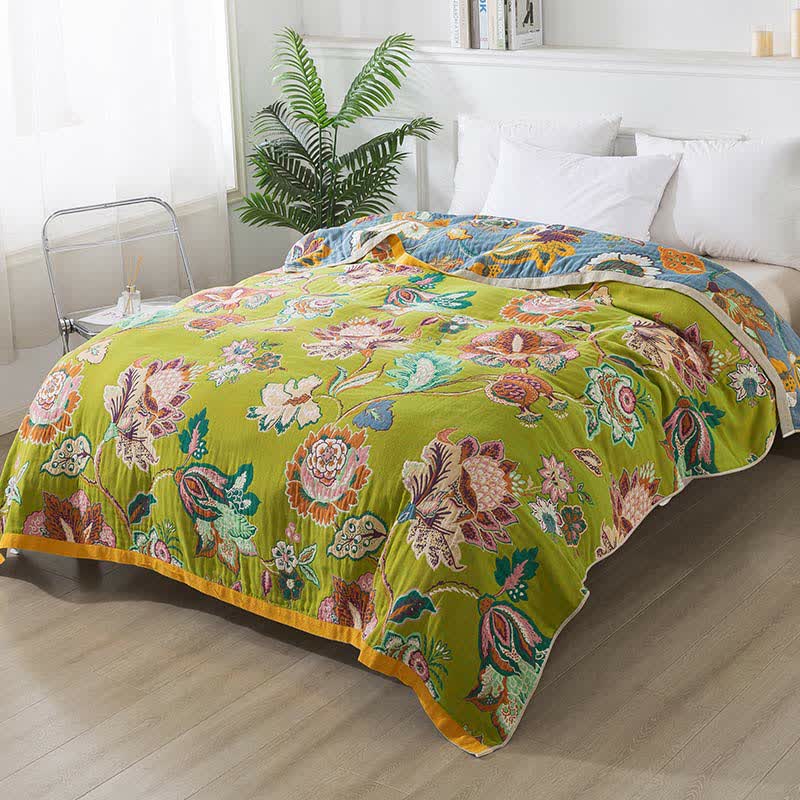 Bunte, florale Wendedecke aus Baumwollgaze