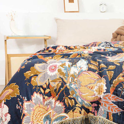 Wendesteppdecke aus Baumwollgaze mit Weinrebenzweigen im Vintage-Stil