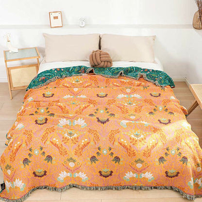 Wendesteppdecke aus Baumwollgaze mit Blumenquasten