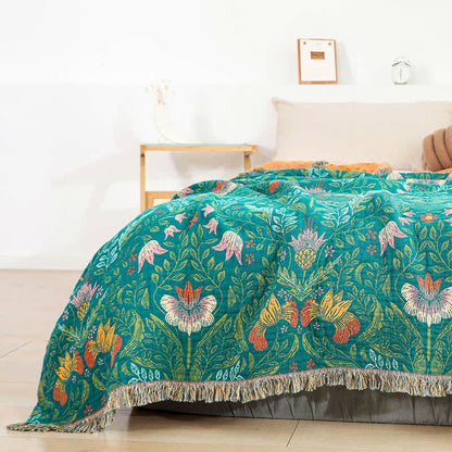 Wendesteppdecke aus Baumwollgaze mit Blumenquasten
