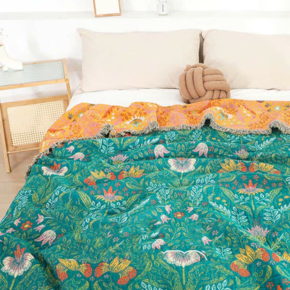Wendesteppdecke aus Baumwollgaze mit Blumenquasten