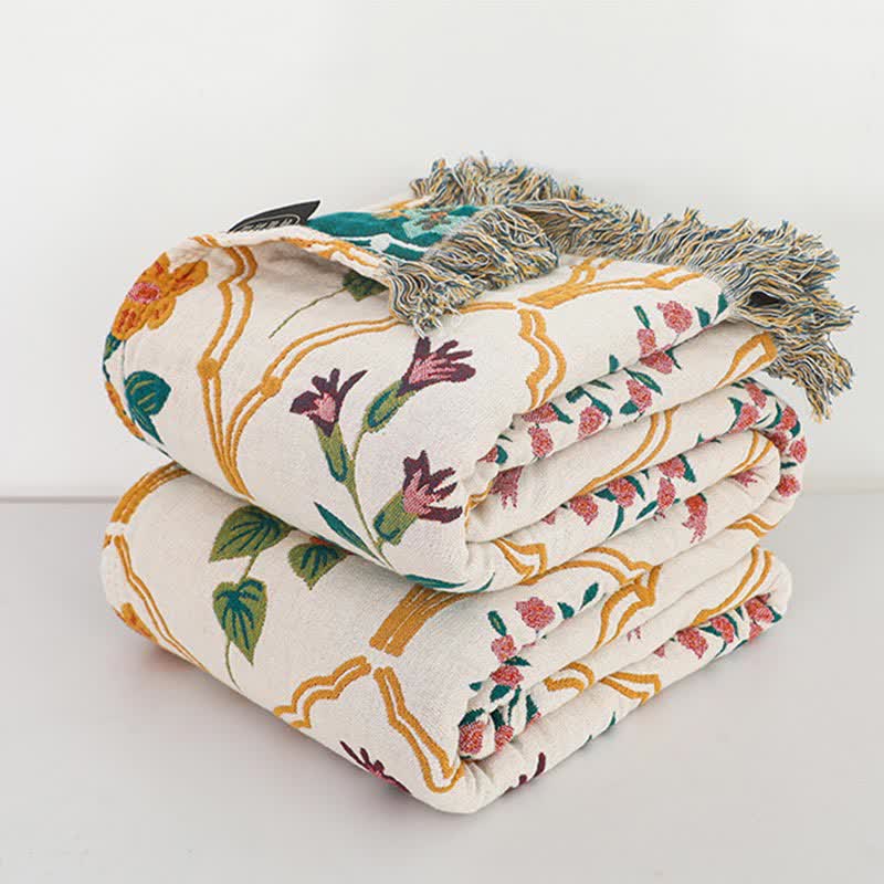Wendesteppdecke aus Baumwollgaze mit Rautenmuster und Blumenmuster