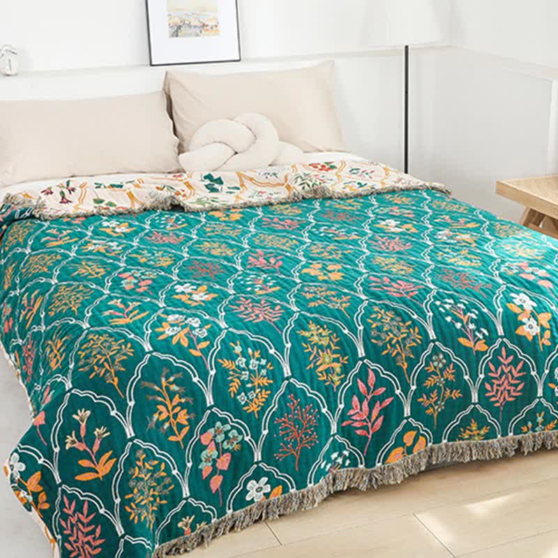 Wendesteppdecke aus Baumwollgaze mit Rautenmuster und Blumenmuster