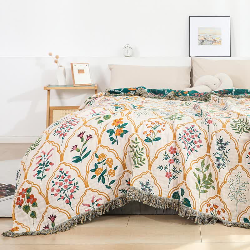 Wendesteppdecke aus Baumwollgaze mit Rautenmuster und Blumenmuster