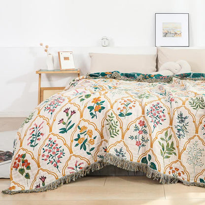 Wendesteppdecke aus Baumwollgaze mit Rautenmuster und Blumenmuster