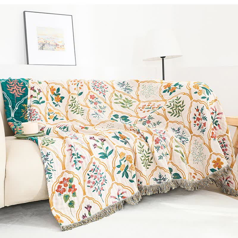 Wendesteppdecke aus Baumwollgaze mit Rautenmuster und Blumenmuster