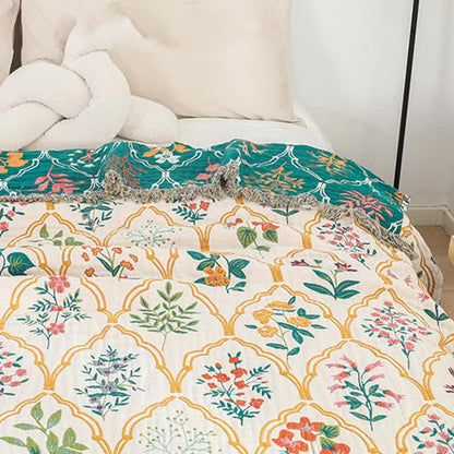 Wendesteppdecke aus Baumwollgaze mit Rautenmuster und Blumenmuster