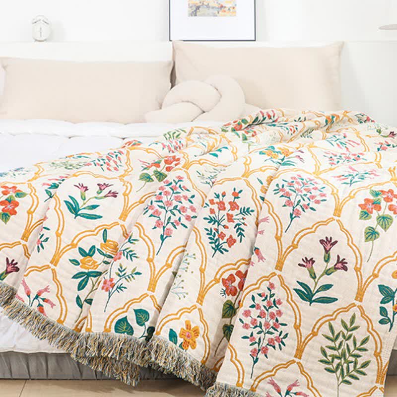 Wendesteppdecke aus Baumwollgaze mit Rautenmuster und Blumenmuster