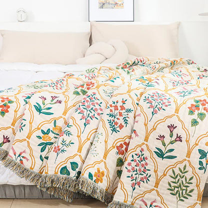 Wendesteppdecke aus Baumwollgaze mit Rautenmuster und Blumenmuster