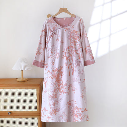 Vintage Jacquard Bambus Baumwollgaze Nachthemd