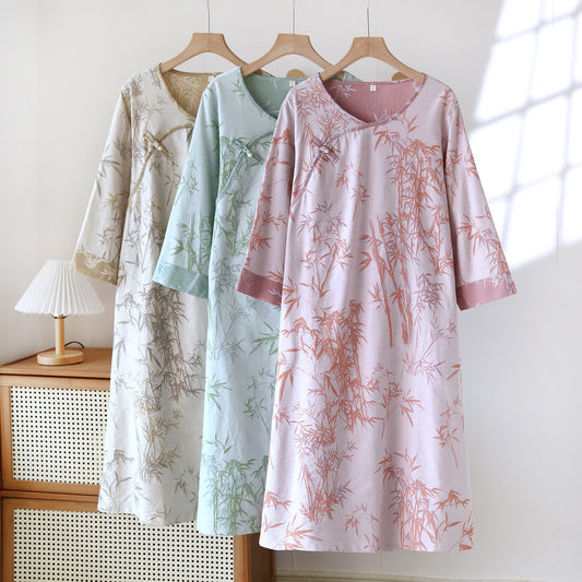Vintage Jacquard Bambus Baumwollgaze Nachthemd