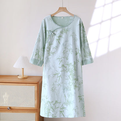 Vintage Jacquard Bambus Baumwollgaze Nachthemd