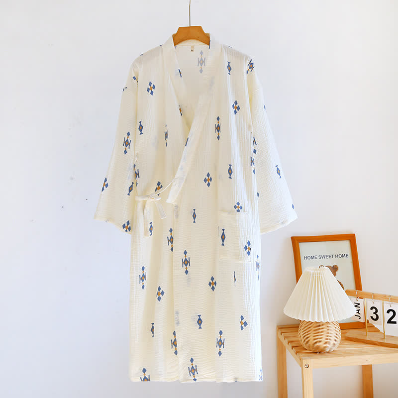 Bademantel-Pyjama aus Baumwollgaze mit geometrischem Muster